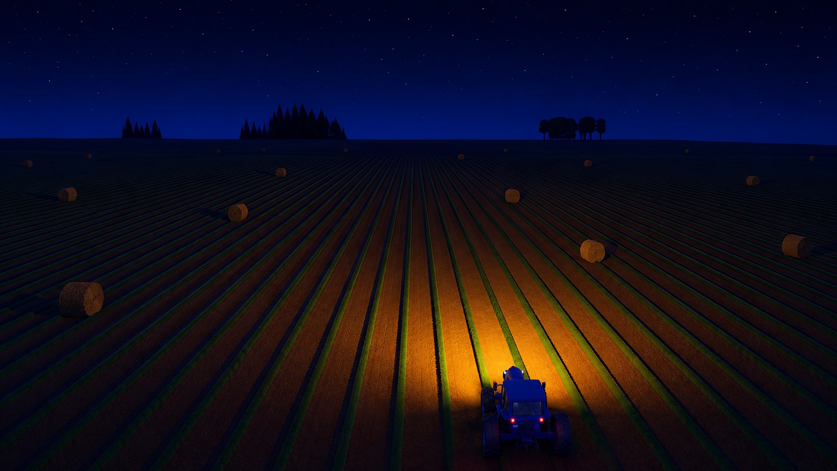 VR photometric simulation: a tractor's beam pattern across field rows